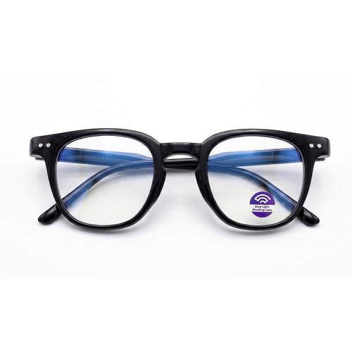 Vintage Glossy Black Round Blue Cut Computer Glasses